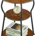 Round Chair Side End Table, 3 Tier Round Couch End Table Bedroom Chair Side Tables Small Night Stand Accent Tables for Small Spaces (D - 15.8 IN, Rustic Brown + Classic Black)
