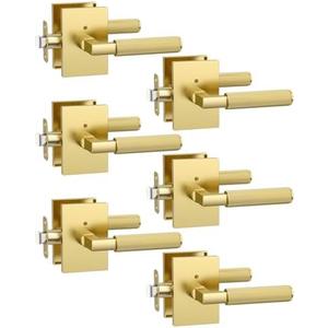Asidrama 6 Pack Brushed Gold Privacy Door Handles, Door Lever with Door Knobs Indoor for Bedroom or Bathroom, Heavy Duty Door Handles Interior with Locks for Left Right Sided Doors