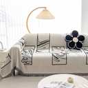 Boho Couch Cover, Chenille Couch Cover Soft Pet-Friendly Sofa Cover for Dog, Sofa Slipcover Multi-use Furniture Protector with Tassels,Washable Cover for 3 Cushion Sofa (71" x 118", French Murals Black)