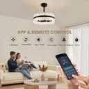 20'' Modern Caged Ceiling Fan with Light, Black Water Ripple Glass LED Flush Mount Ceiling Fan with Lights and Remote, 6 Speeds Enclosed Fandelier for Bedroom Dining Room Living Room,  Acrylic Shade