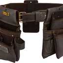 OX Tools Pro 4 Piece Carpenter Tool Belt, Construction Rig, Leather Tool Belt with Two Pouches, Hammer Holder, Tape Measure Pocket, Utility Knife Holder OX-P263604