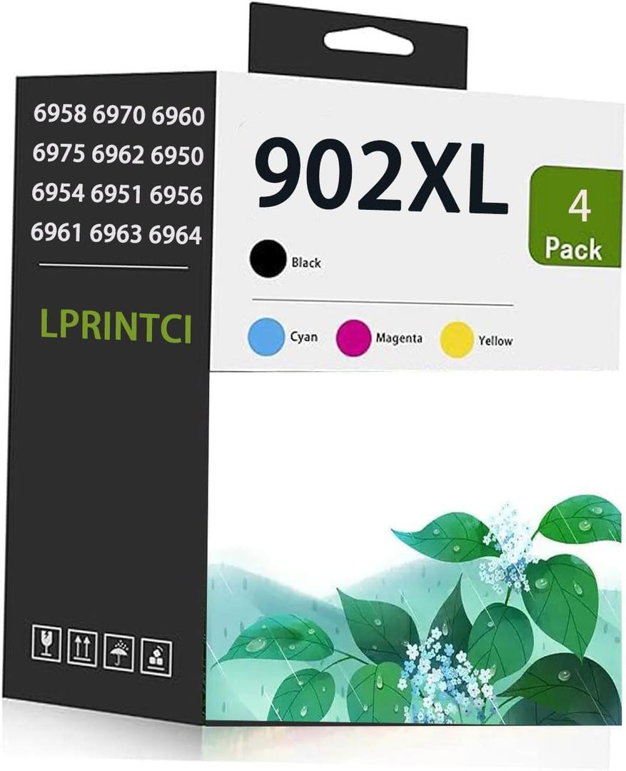902XL High Yield Ink Cartridges Combo Pack Replacement for OfficeJet Pro Series 6978 6968 6963 6964 6962 6950 6954 6951 6960 6975 Printers 4 Pack (B C M Y)