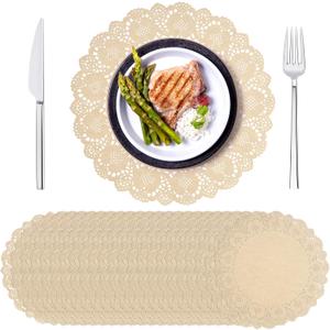100pcs Paper Doilies Round Brown Paper Doilies 13.5inch Doilie for Dessert Trays Dollies Lace Papers for Tables Round Paper Placemats for Dining Tables Decorative Paper Placemats Cakes Desserts