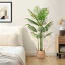 Artificial Palm Tree 5.5FT Tall Fake Tree Nearly Natural Large Tropical Faux Plant Faux Areca Palm Tree with Real Bark Design Artificial Silk Plant for Outdoor Home Office Living Room Decor