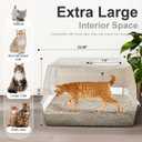 Stainless Steel Litter Box with Lid, XL Extra Large Litter Box, Enclosed Top Entry Metal Litterbox for Big Cats, Easy Cleaning, Anti-Leakage & High Sided with Mat, Aisle & Scoop, Beige