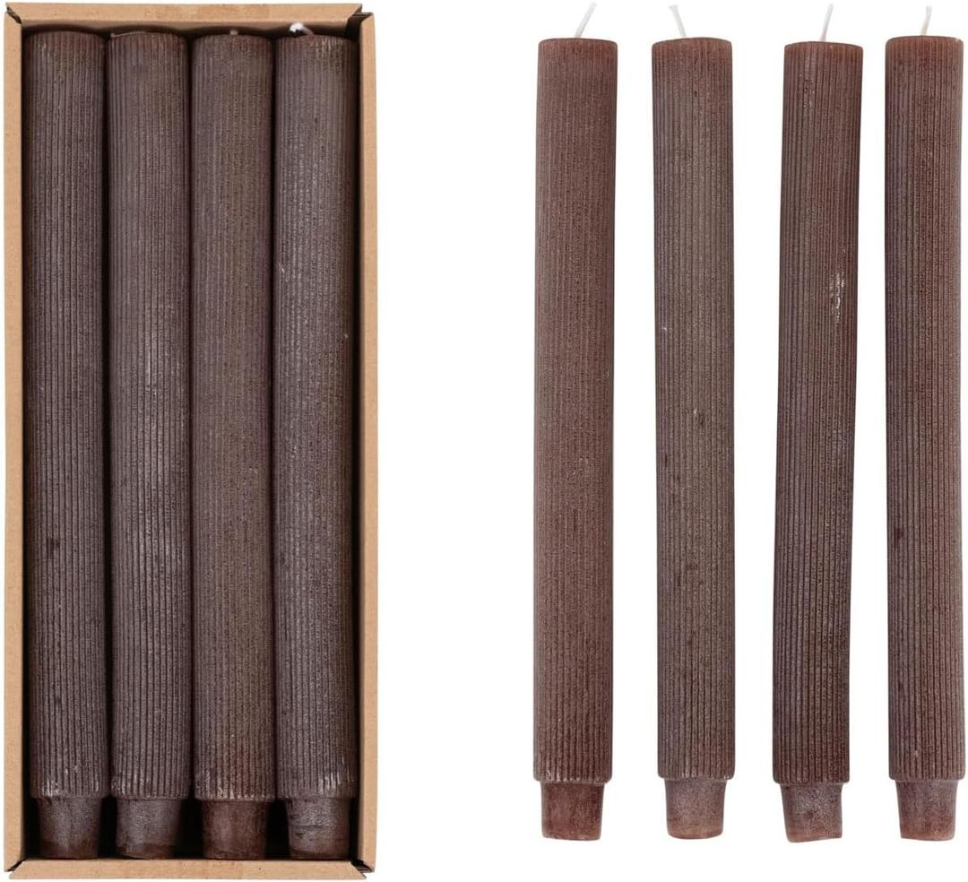 Creative Co-Op Unscented Pleated Taper Candles in Box, Set of 12, Leather Color