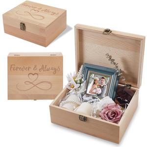 arricraft 1 Pc Wood Memory Keepsake Box, Forever and Always Memory Box with Hinged Lids Infinite Love Keepsake Chest for Wedding Anniversary Photo Letter Storage Valentine's Day Gift 9.6x7.6x4inch