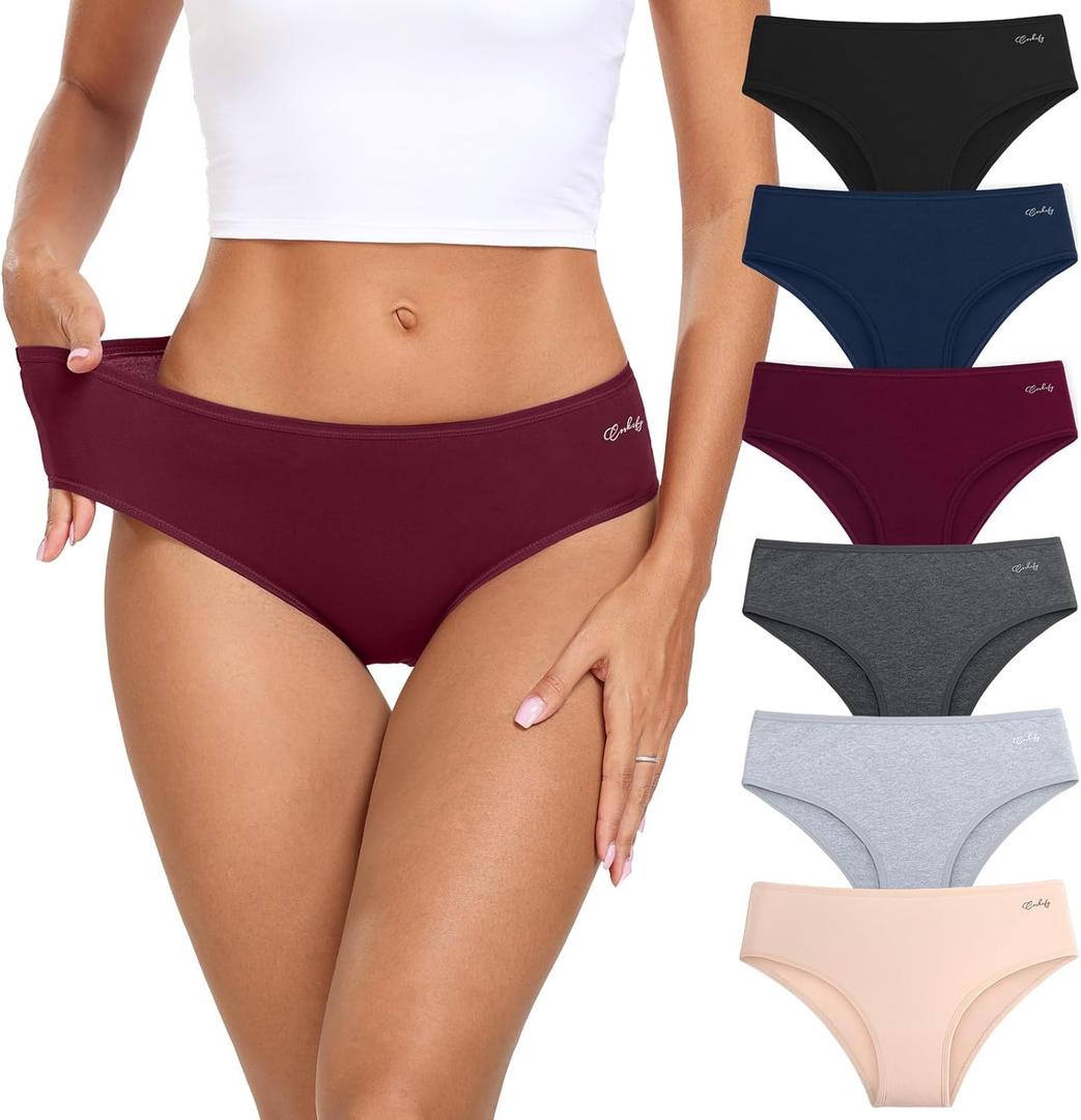 coskefy Women's Underwear Cotton Hipster Panties Low Rise Briefs Soft Strench Breathable Ladies Bikini Underwear 6 Pack (Deep Dark Palette) XS