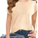 Haloumoning Girls Summer Swiss Dot Short Sleeve T-Shirts Kids Crewneck Tops Cute Fashion Tees 5-14 Years (Beige)
