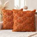 AVOIN colorlife Fall Pumpkin Maple Leaves Caramel Throw Pillow Covers, 20 x 20 Inch Autumn Thanksgiving Harvest Soft Plush Faux Fur Jacquard Cushion Case Decoration for Sofa Set of 2