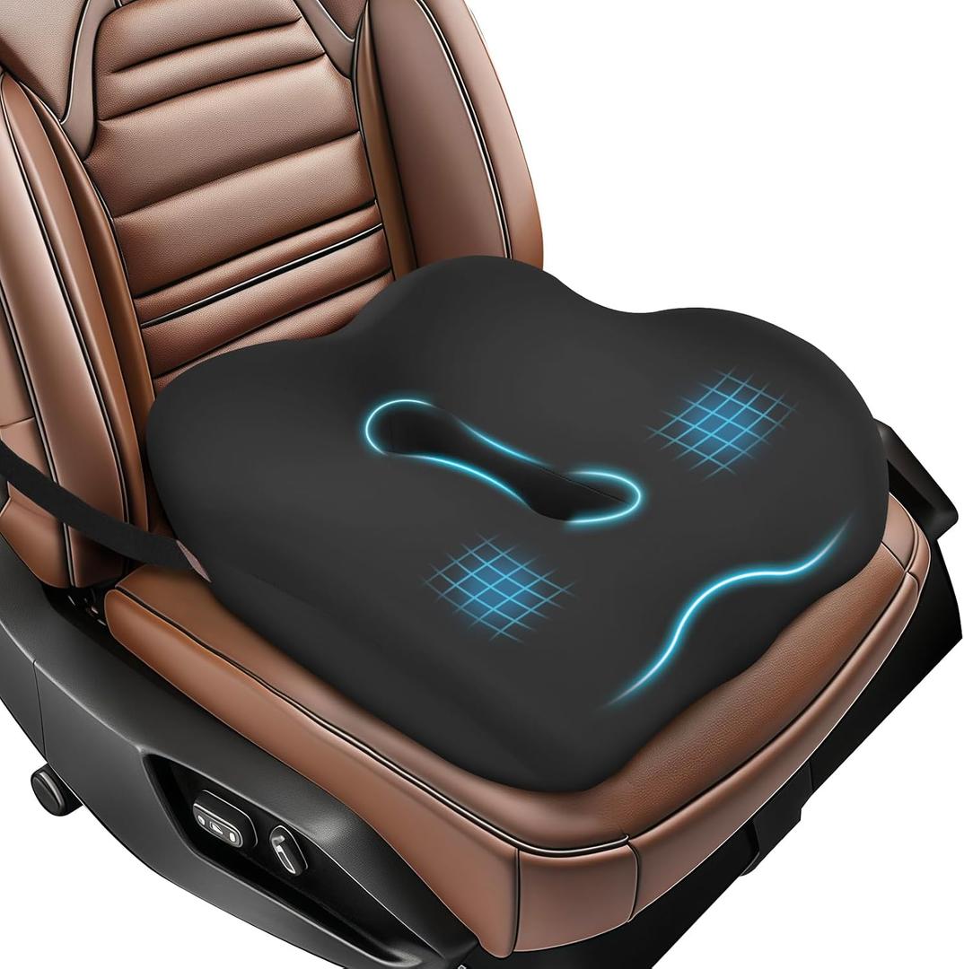 Car Seat Cushion for Truck and Car Drivers - Prevents Bedsores & Relieves Long-Drive Pain, Therapeutic Support for Sciatica, Hemorrhoids, Tailbone and Prostate, Enhanced View with Anti-Slip Base