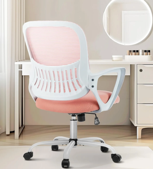 Office Computer Desk Managerial Executive Chair, Ergonomic Mid-Back Mesh Swivel Rolling Work with Wheels, Comfortable Lumbar Support, Comfy Arms for Home, Bedroom, Study, Student, Black 