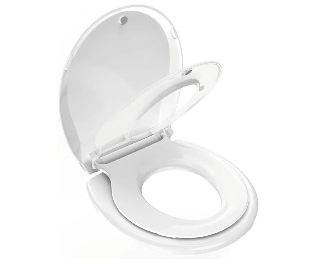 Toilet Seat with Toddler Seat, Potty Training Toilet Seat Round 2 in 1 Soft Close Quiet No Slapping, Magnetic Absorption, Easy to Install and Clean,White