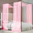 Akiky Canopy Bed Curtains with Light Princess Bed Canopy Scarf for Full/Queen Metal Bed Frame,Wood Frame Bed-2 Panel Sheer Curtain(Full/Queen,Pink)