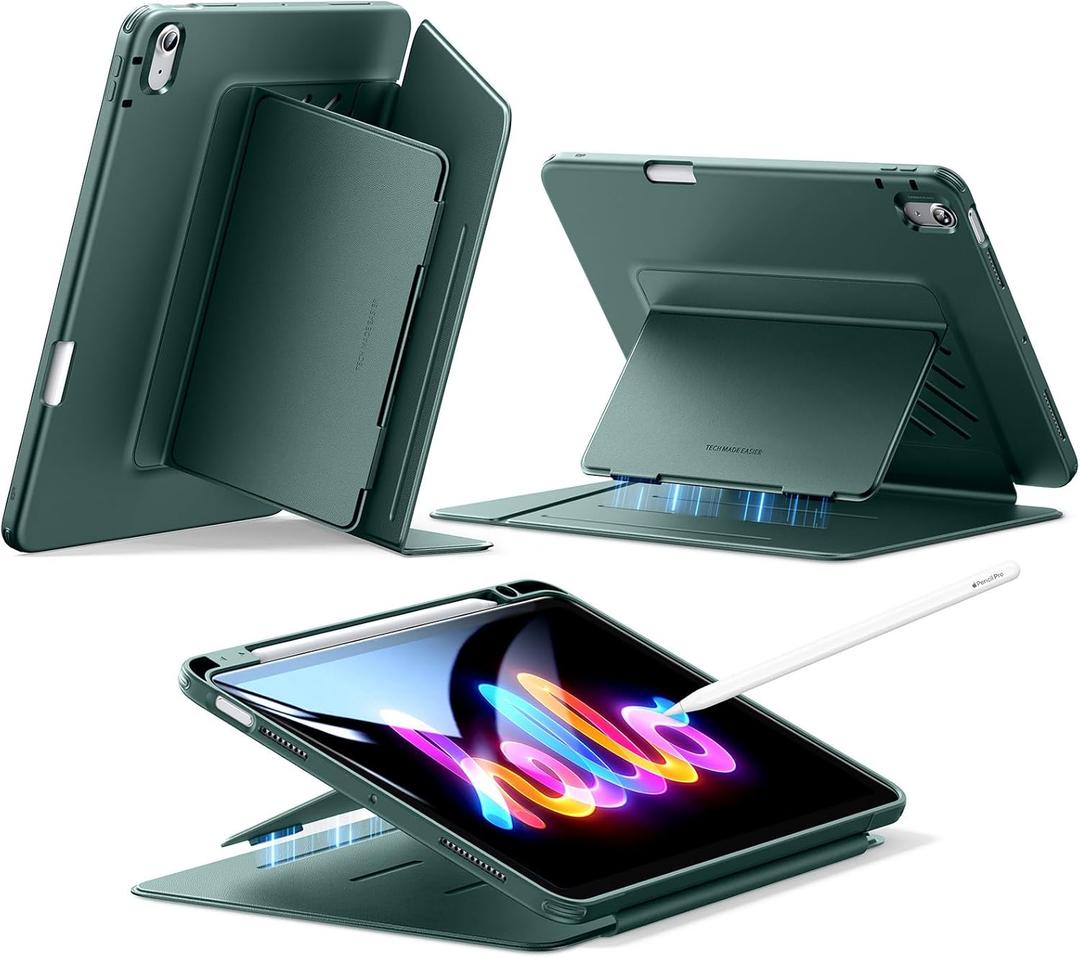 ESR for iPad Air 11 Inch Case M3/M2 (2025/2024), iPad Air 5th/4th Gen (2022/2020), Vertical Stand Cover, Multi Stand Angles, Ultra-Stable Case with Pencil Holder, Flip Series, Midnight Green