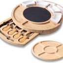 Elegant Bamboo Cheese Board Set: Appetizer & Charcuterie Platter with Drawers, Forks, Knives, Wine Key, Fruit Tray – Perfect Housewarming, Wedding & Bridal Gift.