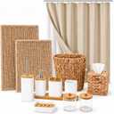 14Pack Wicker Bathroom Accessories Set, Waffle Shower Curtain, PVC