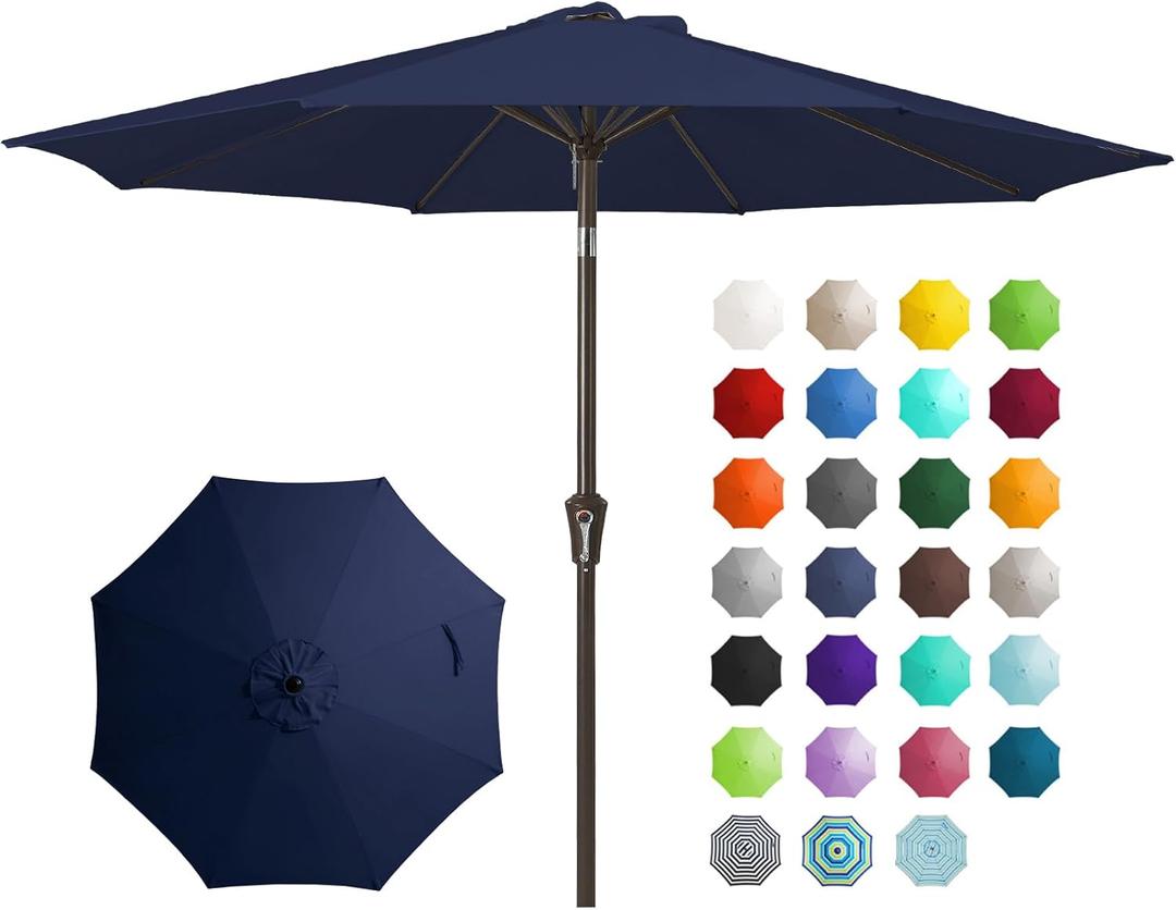JEAREY 9FT Outdoor Patio Umbrella Outdoor Table Umbrella with Push Button Tilt and Crank, Market Umbrella 8 Sturdy Ribs UV Protection Waterproof for Garden, Deck, Backyard, Pool 