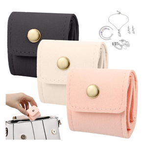 Matwsec 3 Pcs Mini Travel Jewelry Bag Travel Jewelry Organizer Case Portable Foldable Jewelry Roll Bag with Buckle Small Jewelry Box for Necklaces, Rings, Earrings, Women