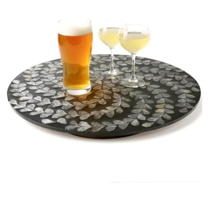 13.8" Mother of Pearl Lazy Susan Turnable Organizer, 360 Degree Round Table Countertop Decorative Spinning Tray for Kitchen Cabinet Counter Spice Pantry Dinner Table (Black Wicker)