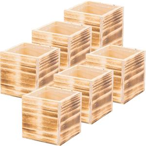 Wood Planter Box 4 Inch Square, Burned Wood Color, Plastic Liner, Garden Centerpiece Display, Wedding Flowers Holder, Home and Venue Decor, (Set of 6) (Burned Wood)