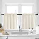 NICETOWN Farmhouse Linen Short Curtains for Living Room Bedroom, Back Tab Pocket Curtain Tiers for Kichen Cupbords Cabinet Cafe Curtains for Bathroom Privacy, 2 Panels, 55" W x 30" L, Natural, 52"W x 30"L