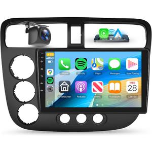 8 Core 4G 64G for Honda Civic 2001-2005 Car Stereo Radio with Wireless CarPlay/Android Auto/MirrorLink/9 inch 1280 * 720P IPS Touchscreen/BT 5.0/GPS/FM/RDS/WiFi/DSP/36EQ/AHD Backup Camera