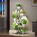 Plant Stand Indoor with Grow Lights - 44" Tall Corner Plant Stands for Indoor Plants, 5 Tiered Metal Plant Shelf, Curved Plant Flower Holder Dispaly Rack for Living Room, Home Patio Balcony (Gray)