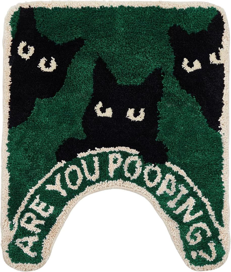 Toilet Rug U Shaped Washable Soft and Absorbent Bathroom Rugs Non Slip Bath Mat Machine Wash Bathroom Contour Rug for Toilet Base, 24 x 20 Inch (Black Cat)