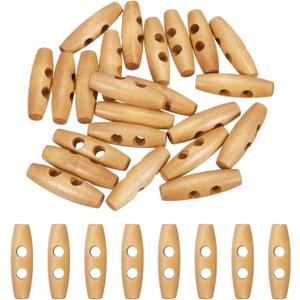 MECCANIXITY 24pcs Wooden Toggle Button, 45mm/1.8" 2 Hole Wood Olive Sewing Buttons for DIY Craft Coat Sweater Clothing Jacket Blazer Bag, Brown