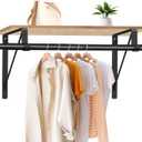 Closet Rod, 16 to 63 Inch Closet Rods Heavy Duty Adjustable Wardrobe Poles for Hanging Clothes and Heavy Duty Bracket Closet Pole Support (The Shelf NOT Included)(Black)