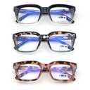3 pack Oprah style Spring hinge Readers Blue Light Blocking Computer Square Reading Glasses for Women Men +3.5