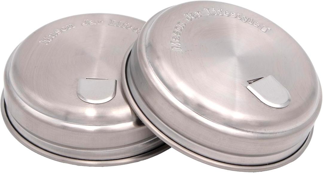 Sugar Dispensing Retro Diner Style Stainless Steel Lids for Mason Jars (2 Pack, Regular Mouth)