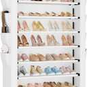 Shoe Rack with Cover, 10 Tier Shoe Organizer Storage for 40-50 Pairs Sneaker and Boots, Large Capacity, with 8 Pockets, Free Standing Tall Shoe Rack for Front Door Entrance, Closet, White