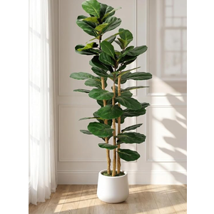 Artificial Fiddle Leaf Fig Tree in Modern White Planter, 5ft | Large Fake Tree with 3 Sturdy Trunks, Fake Plants with Moss, Lifelike Tall Artificial Plants Indoor for Office Home Decor