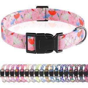 Dog Collar, Cute Floral Puppy Collar for Boys Girls Small Medium Large Dogs, Adjustable Soft Pet Collar Fancy Flower with Quick Release Buckle for Males Females, Pink Floral,S (Small(Neck 10-16", Width 3/4"))