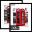 12x16 Picture Frame, 12 x 16 Black Frame with HD Plexiglass, Display Pictures 8.5x11 with Mat or 12x16 Without, Wall Hanging Photo Frame Poster Frames for Home Office Gallery Decor, 2 Pack