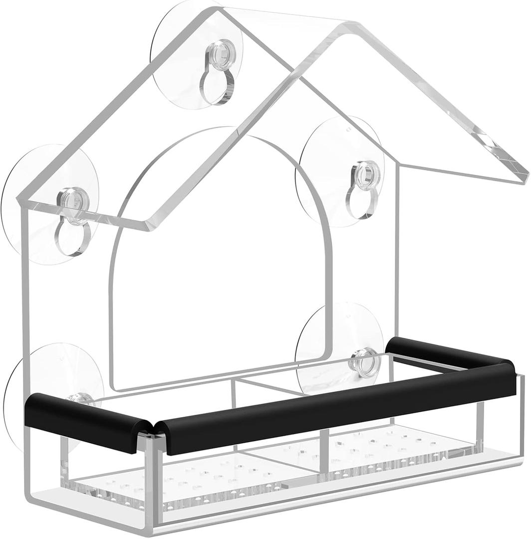 Clear Window Bird Feeder with 5 Extra Strong Suction Cups, DY-SKTY Sturdy and Durable Acrylic Birdfeeders for Viewing Wild Birds Outside, as a Bird Watching Gift, Outdoor Birdhouse Box, Garden Decor