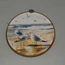 KFXHANGD Seagulls Beach Round Wall Art Framed, Coastal Seagulls Canvas Wall Art Decor,Vintage Beach Sea Ocean Seagull Hanging Decor for Kitchen Bathroom Living Room Beach House, 10x10inch (bird)