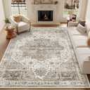 9x12 Area Rugs for Living Room, Machine Washable Non Slip Vintage Rug, Non-Slip Stain Resistant, Large Soft Home Decor Rug for Bedroom Dining Room (Brown, 9'x12') (02 Brown/Ivory)