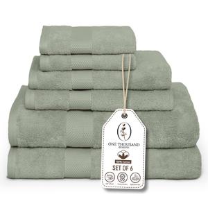 Premium Staple Cotton Bathroom Towel Set - Sage Green 600 GSM 6-Piece Luxury Bath Towel Set 1 Stripe - 2 Bath Towels, 2 Hand Towels & 2 Washclothes Set - High Absorbent & Quick Dry for Gym, Spa, Hotel