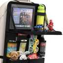 Car Backseat Organizer with Tablet Holder, 11 Storage Pockets with Foldable Food Tray, Protector Kick Mats for Kids, Travel Accessories Organizer (Black, 1 Pack)