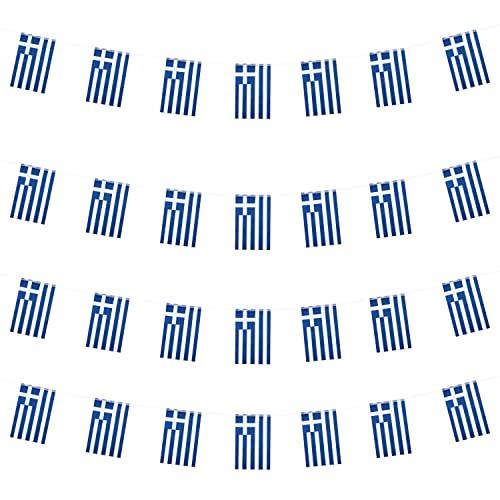 WXTWK Greece Flags Greek Small Mini Pennant String Banner Flag Festival Decorations(50 Feet 38 Flags) 3PACK