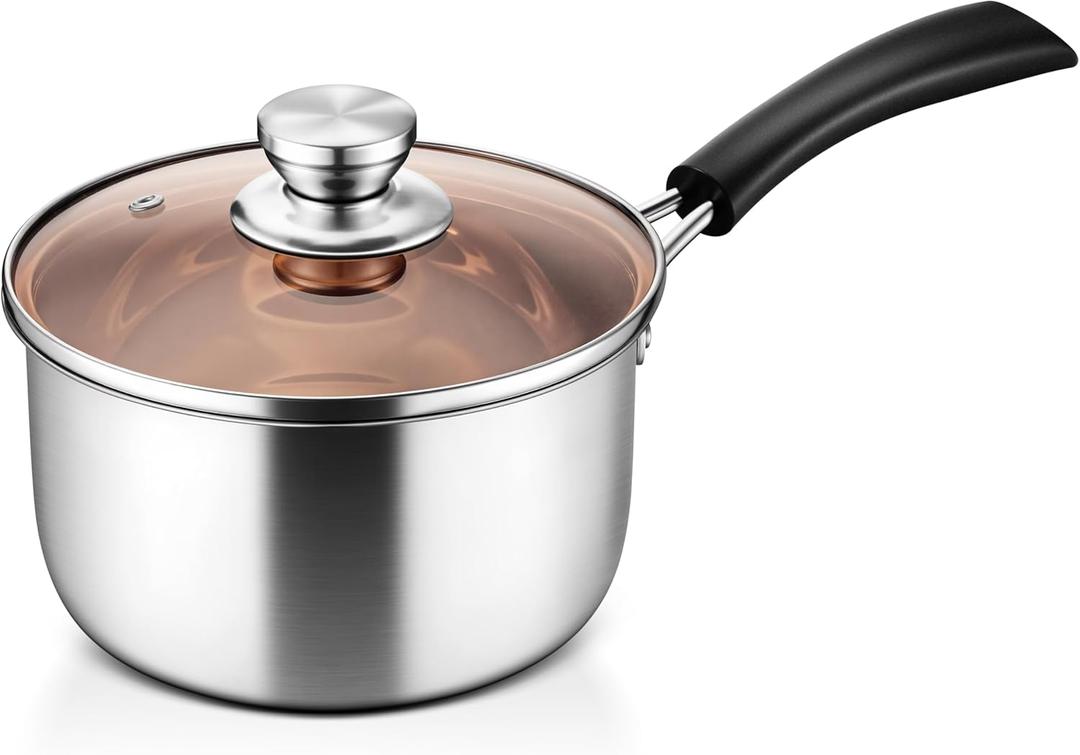 LIANYU 3QT Saucepan with Lid, Stainless Steel Sauce Pan Cooking Pot, 3 Quart Kitchen Cookware with Long Heatproof Handle, Dishwasher Safe