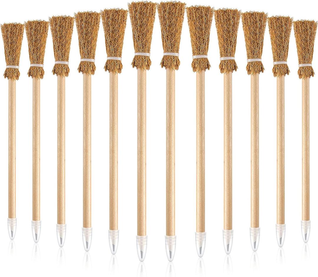 Zonon 12 Pieces Witch Broom Pencils Witch Party Favors Party Supplies for Kids Teens Adults Classroom Supplies