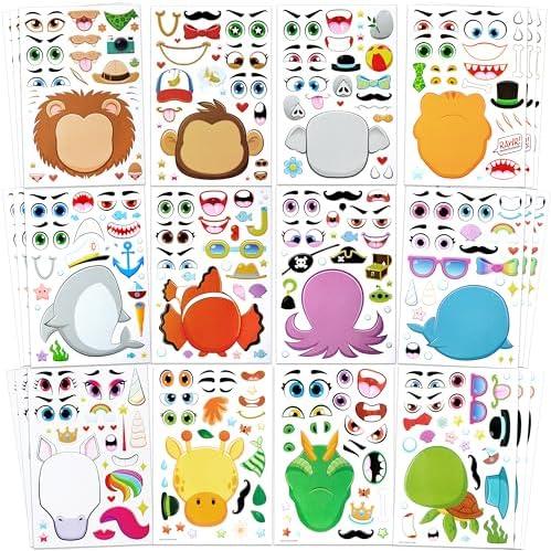 JOYIN 36 Sheets 9"x6" Make a face Stickers for Kids, Make Your Own Animal Stickers with Unicorn, Dinosaur, Sea and Safari Animals, Crafts Birthday Party Favors, Goodie Bags Classroom Activities