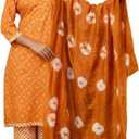 JG JAI GOVINDAM Indian Kurtis for Women Salwar Kameez Suit Set Indian Dresses Chikankari White Kurti Pant & Dupatta Set (Orange, XXL)