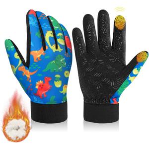 RIGWARL Kids Winter Gloves Boys Girls, Water-Repellent Warm Thermal Youth Gloves, Touchscreen Anti-Slip for Teens 3-15 Years (Large, Blue)