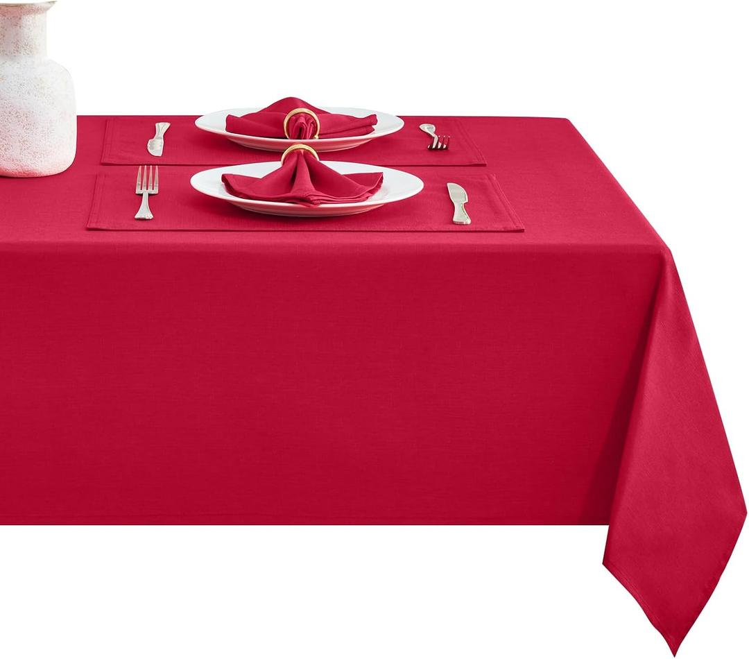 Rectangle Table Cloth Linen Farmhouse Stainproof Waterproof Washable Polyester Oblong Rectangular Fabric Table Cover for Kitchen Dining Dinner(DarkRed/60x144 Inch)
