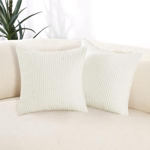 Deconovo Corduroy Throw Pillow Covers, Set of 2 Soft Decorative Cushion Covers, Machine Washable Texture for Sofa, Couch, Bedroom & Living Room, 24x24 inch, Cream White